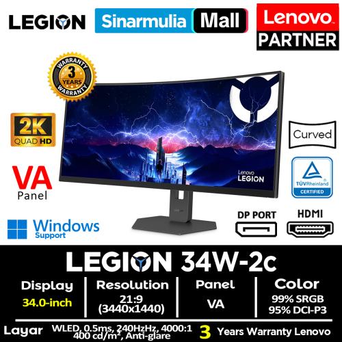 Monitor Gaming Lenovo Legion 34W-2c VA 240Hz 0.5ms 2K 99%sRGB AMD FreeSync Premium Display HDR