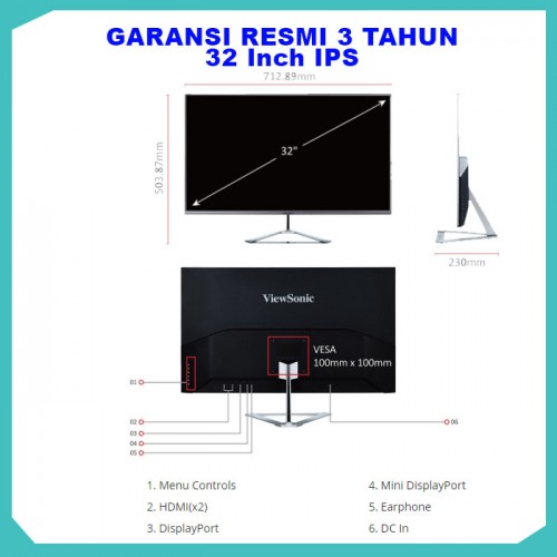 Monitor LED 32" ViewSonic VX3276-2K-MHD |IPS|Frameless|HDMI|DP6