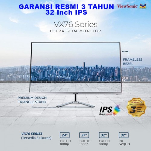 Monitor LED 32" ViewSonic VX3276-2K-MHD |IPS|Frameless|HDMI|DP