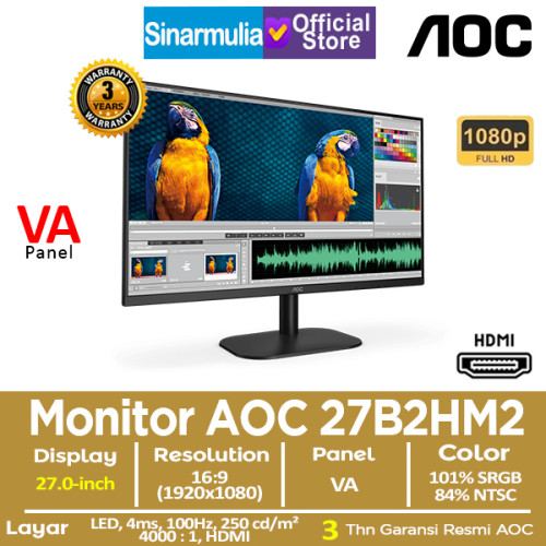 Monitor LED AOC 27B2HM2 27" VA 100Hz 4ms 100%sRGB Monitor LED AOC 27B2HM2 27" VA 100Hz 4ms 100%sRGB