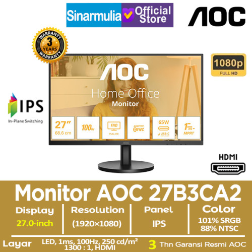 Monitor LED AOC 27B3CA2 27" FHD IPS 100Hz 1ms 100%sRGB HDR Monitor LED AOC 27B3CA2 27" FHD IPS 100Hz 1ms 100%sRGB HDR