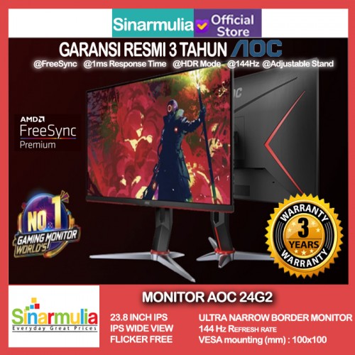 Monitor LED Gaming AOC 24G2 23.8 inch IPS, FreeSync Premium, 1ms, 144H1