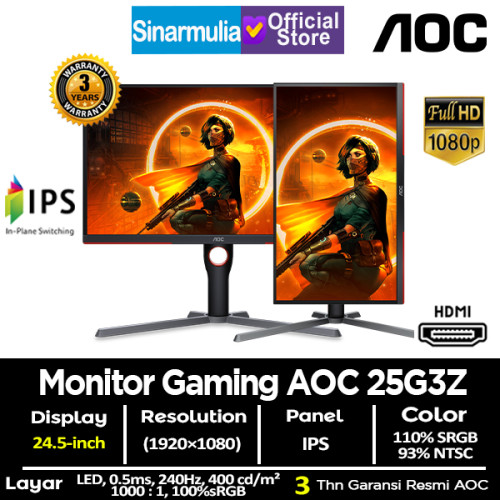 Monitor LED Gaming AOC 25G3Z 24.5" IPS 240Hz 0.5ms 100%sRGB Monitor LED Gaming AOC 25G3Z 24.5" IPS 240Hz 0.5ms 100%sRGB