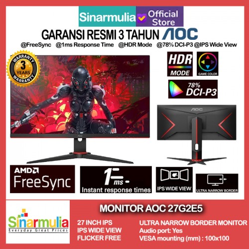 Monitor LED Gaming AOC 27G2E5 27 Inch 1920 x 1080 75Hz HDMI VGA