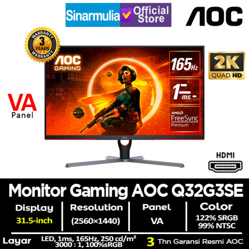 Monitor LED Gaming AOC Q32G3SE 31.5" VA QHD 165Hz 1ms 100%sRGB Monitor LED Gaming AOC Q32G3SE 31.5" VA QHD 165Hz 1ms 100%sRGB