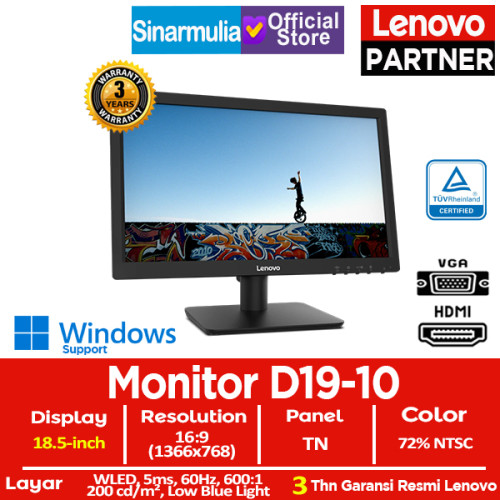 Monitor LED Lenovo D19-10 18.5" 60Hz 5ms HDMI VGA VESA Mount Monitor LED Lenovo D19-10 18.5" 60Hz 5ms HDMI VGA VESA Mount