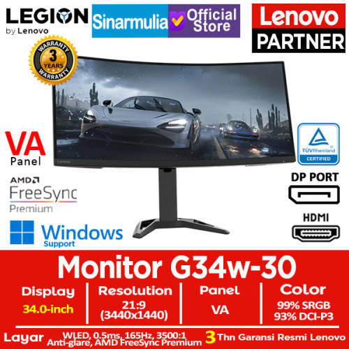 Monitor LED Lenovo G34w-30 34 VA 165Hz 0.5ms HDMI 99%sRGB1