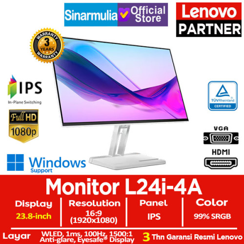 Monitor LED Lenovo L24i-4A 23.8" IPS 100Hz 1ms HDMI VGA 99%sRGB Eye Caring