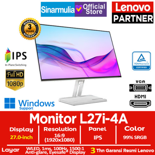 Monitor LED Lenovo L27i-4A 27" IPS 100Hz 1ms HDMI VGA 99%sRGB Eye Caring Monitor LED Lenovo L27i-4A 27" IPS 100Hz 1ms HDMI VGA 99%sRGB Eye Caring