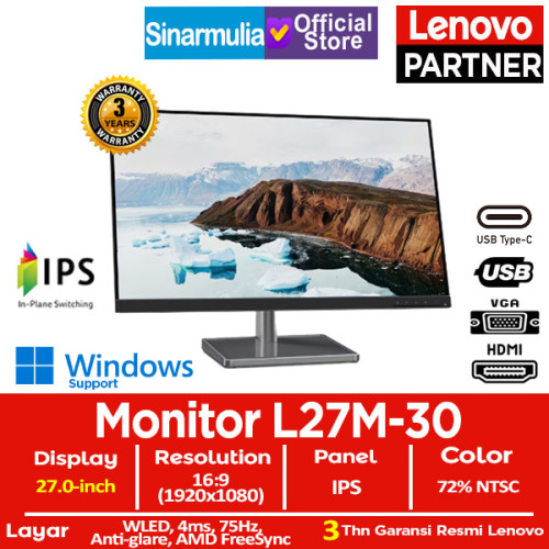 Monitor LED Lenovo L27m-30 27" IPS 75Hz 4ms HDMI VGA Eye Caring