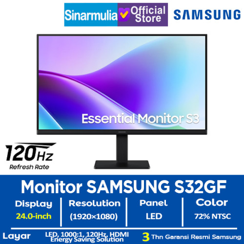 Monitor LED Samsung 24" Essential S3 S32GF IPS FHD 120Hz HDMI4