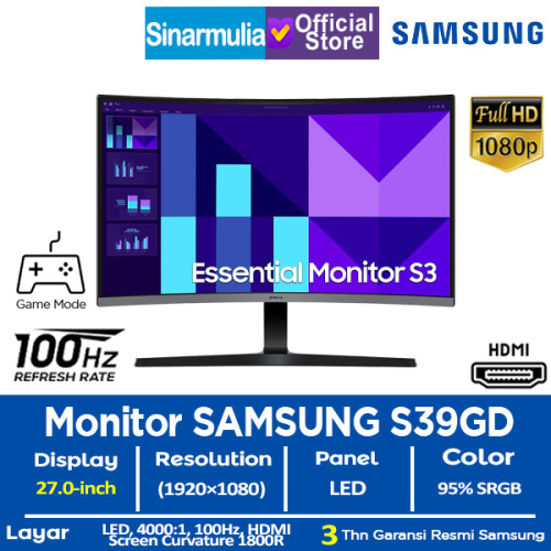 Monitor LED Samsung 27" Essential S3 S39GD VA FHD 100Hz HDMI