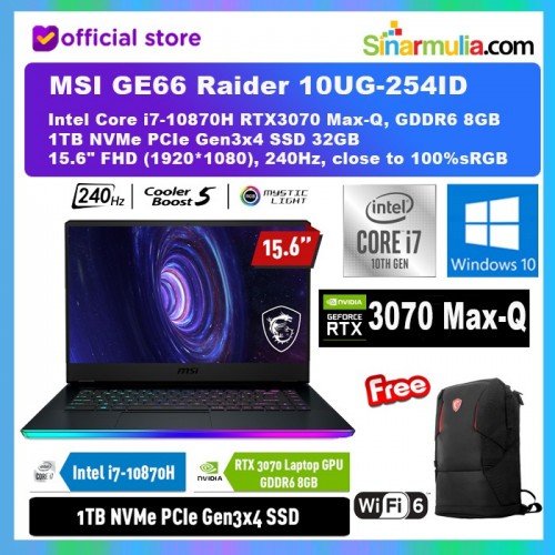 MSI GE66 10UG-254ID i7-10870H RTX3070 Max-Q 8GB 1TB SSD 32GB 240Hz1