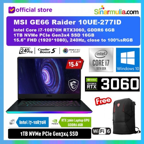 MSI GE66 Raider 10UE-277ID i7-10870H RTX3060 6GB 1TB SSD 16GB 240Hz