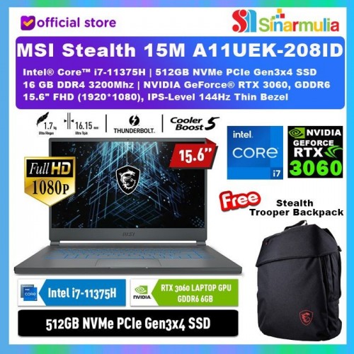 MSI Stealth 15M A11UEK-208ID i7-11375H RTX3060 512GB SSD 16GB