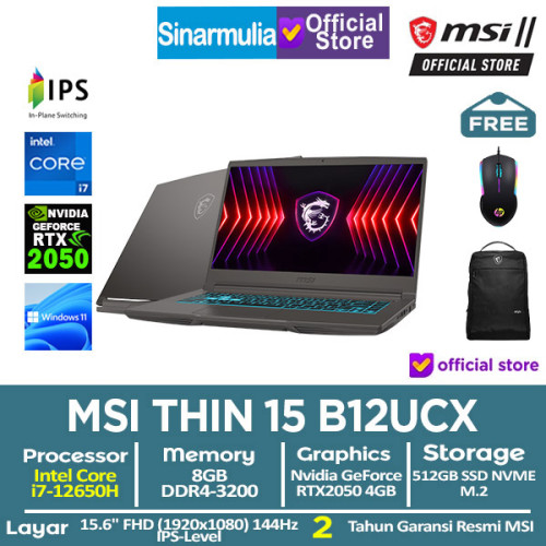 MSI THIN 15 B12UCX i7-12650H RTX2050 512GB SSD 8GB 144Hz IPS Win11