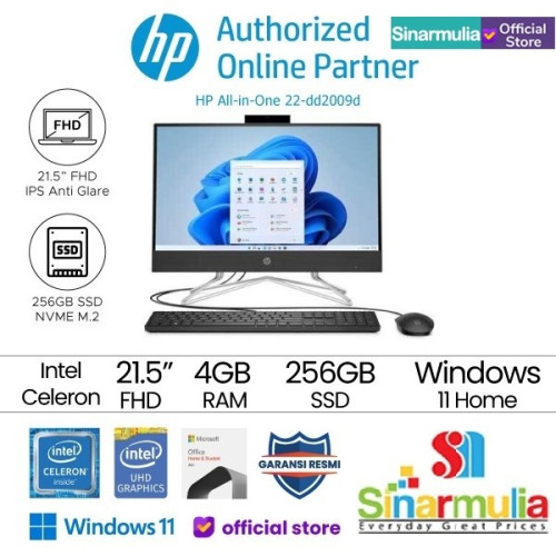 PC AIO HP 22-DD2009D CELERON J4025 256GB SSD 4GB 21.5" FHD Win11+OHS1