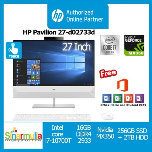 PC AIO HP Pavilion 27-d0733d i7-10700T 512GB SSD 8GB MX350 Win10+OHS