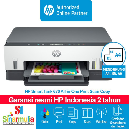 Printer HP Smart Tank 670 All-in-One Print Scan Copy Garansi Resmi