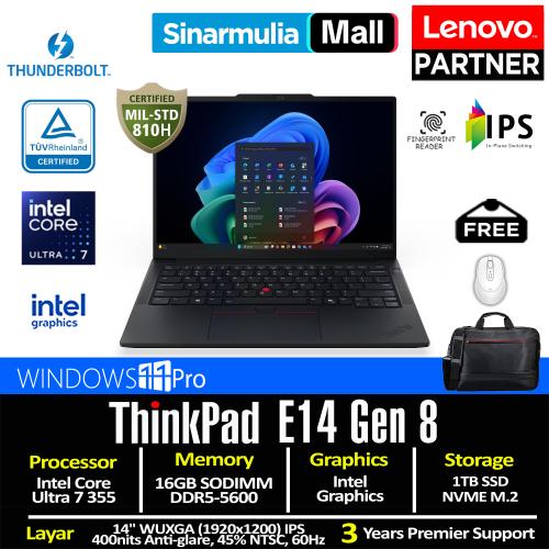 ThinkPad E14 Gen 8 Ultra 7 355 1TB SSD 16GB WUXGA IPS FHD Win11Pro