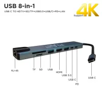 USB TYPE C HUB 8 IN 1 HDMI RJ45 SD/TF Support 4K5