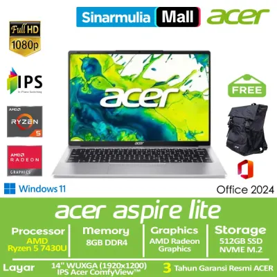 ACER Aspire Lite 14 AL14-44P Ryzen 5 7430U 512GB SSD 8GB WUXGA IPS Win11+OHS