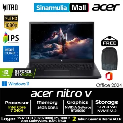 ACER Nitro V15 ANV15-52 Core 7 240H RTX4050 512GB SSD 16GB FHD IPS 180Hz 100%sRGB Win11+OHS