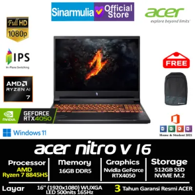 ACER Nitro V16 ANV16-41 Ryzen 7 8845HS RTX4050 512GB SSD 16GB WUXGA 165Hz Win11+OHS