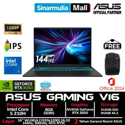 ASUS Gaming V16 V3607VJ Core 5 210H RTX3050 512GB SSD 8GB IPS WUXGA 144Hz Win11+OHS