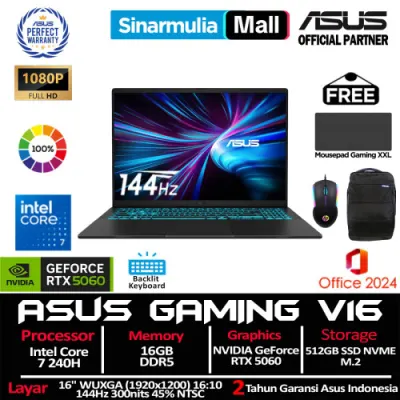 ASUS Gaming V16 V3607VM Core 7 240H RTX5060 512GB SSD 16GB WUXGA 144Hz Win11+OHS