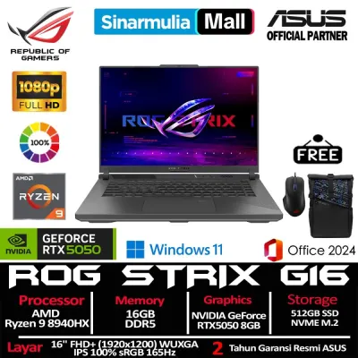 ASUS ROG Strix G16 G614PH Ryzen 9 8940HX RTX5050 512GB SSD 16GB FHD+ WUXGA 100%sRGB 165Hz Win11+OHS