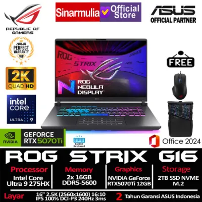 ASUS ROG Strix G16 G615LR Ultra 9 275HX RTX5070 Ti 2TB SSD 32GB WQXGA 2.5K IPS 100%sRGB 240Hz Win11+OHS