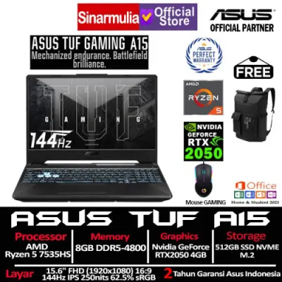 ASUS TUF Gaming A15 FA506NF Ryzen 5 7535HS RTX2050 512GB SSD 8GB IPS Win11+OHS