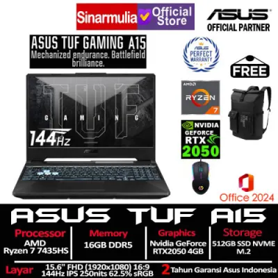 ASUS TUF Gaming A15 FA506NFR Ryzen 7 7435HS RTX2050 512GB SSD 16GB IPS 144Hz Win11+OHS