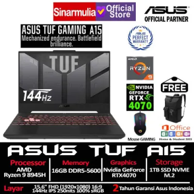 ASUS TUF Gaming A15 FA507UI Ryzen 9 8945H RTX4070 1TB SSD 16GB 144Hz 100%sRGB Win11+OHS