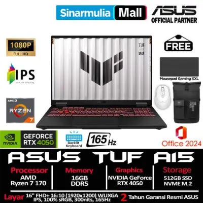 ASUS TUF Gaming A16 FA607NUQ Ryzen 7 170 RTX4050 512GB SSD 16GB IPS 165Hz 100%sRGB Win11+OHS