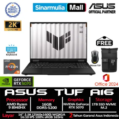 ASUS TUF Gaming A16 FA608PP Ryzen 9 8940HX RTX5070 1TB SSD 16GB 2.5K WQXGA IPS 100%sRGB 165Hz Win11+OHS