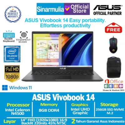 ASUS Vivobook 14 A1400KA Celeron N4500 256GB SSD 8GB Backlit Win11+OHS
