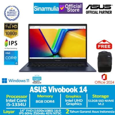 ASUS Vivobook 14 A1404VA i5-1334U 512GB SSD 8GB IPS FHD Win11+OHS