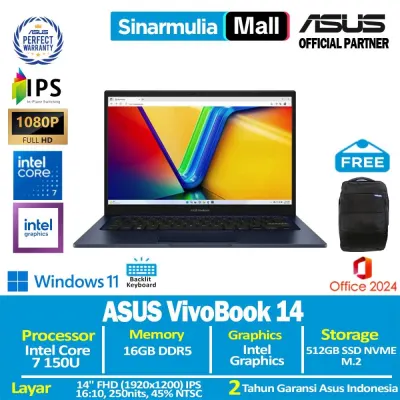 ASUS Vivobook 14 A1404VAP Core 7 150U 512GB SSD 16GB IPS Win11+OHS