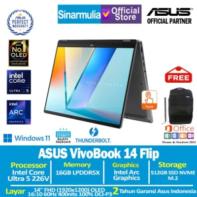 ASUS Vivobook 14 Flip TP3407SA Ultra 5 226V 512GB SSD 16GB OLED 100%sRGB Touch Win11+OHS