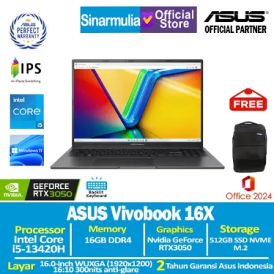 ASUS Vivobook 16X K3605VC i5-13420H RTX3050 512GB SSD 16GB IPS WUXGA 144Hz Win11+OHS