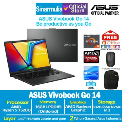 Asus Vivobook Go 14 E1404FA Ryzen 5 7520U 512GB SSD 16GB FHD Win11+OHS