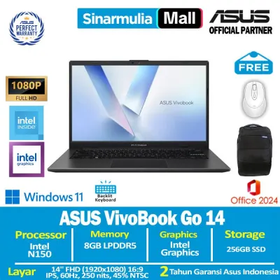 ASUS Vivobook Go 14 E1404TA Intel N150 256GB SSD 8GB FHD IPS Win11+OHS