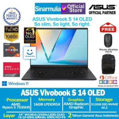 ASUS Vivobook S 14 OLED M5406NA Ryzen 5 7535HS 512GB SSD 16GB WUXGA Win11+OHS