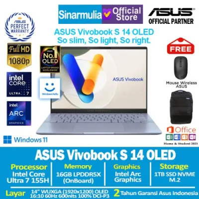 ASUS Vivobook S 14 OLED S5406MA Intel Ultra 7 155H 1TB SSD 16GB WUXGA Win11+OHS