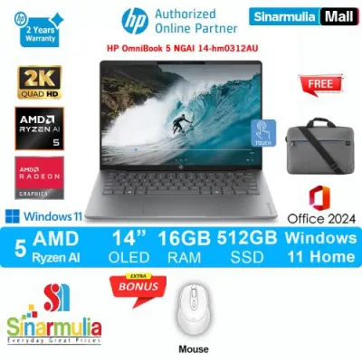 HP OmniBook 5 NGAI Ryzen AI 5 430 512GB SSD 16GB 2K OLED UWVA 100%sRGB Touch Win11+OHS - hm0312AU