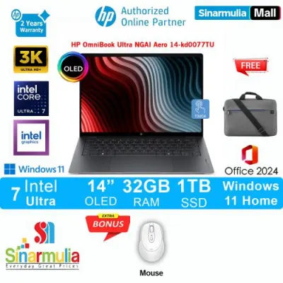 HP OmniBook Ultra NGAI Aero Ultra 7 356H 1TB SSD 32GB 3K UWVA OLED 100%sRGB 120Hz Touch Win11+OHS - kd0077TU