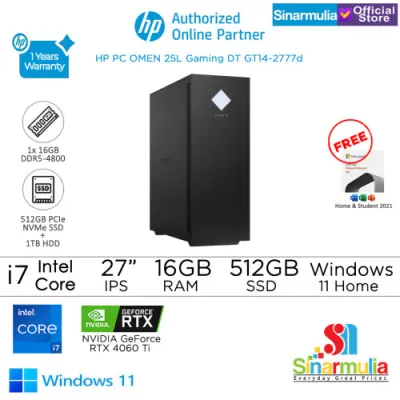 HP PC OMEN 25L Gaming DT GT14-2777d i7-14700F RTX4060Ti 512GB SSD 1TB HDD 16GB Win11+OHS