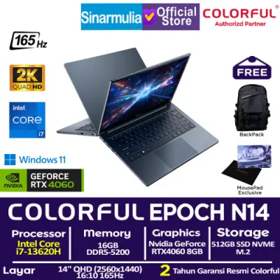 Laptop Gaming COLORFUL EPOCH N14 i7-13620H RTX4060 512GB SSD 16GB 2K QHD 165Hz Win11